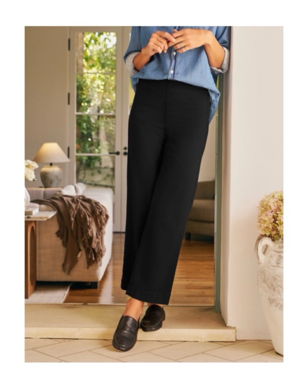 NWOT Frank & Eileen Westport Illusion Wide-Leg Pull-On Jeans Black 8